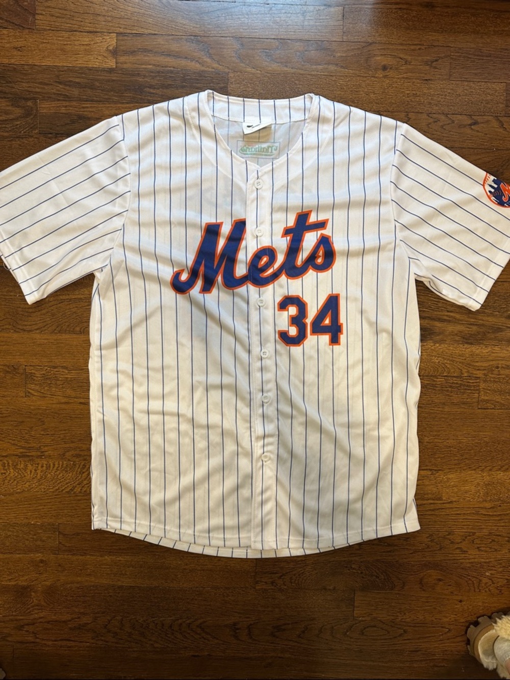New York Mets #34 Pinstripe Baseball Jersey - White / Blue / Orange